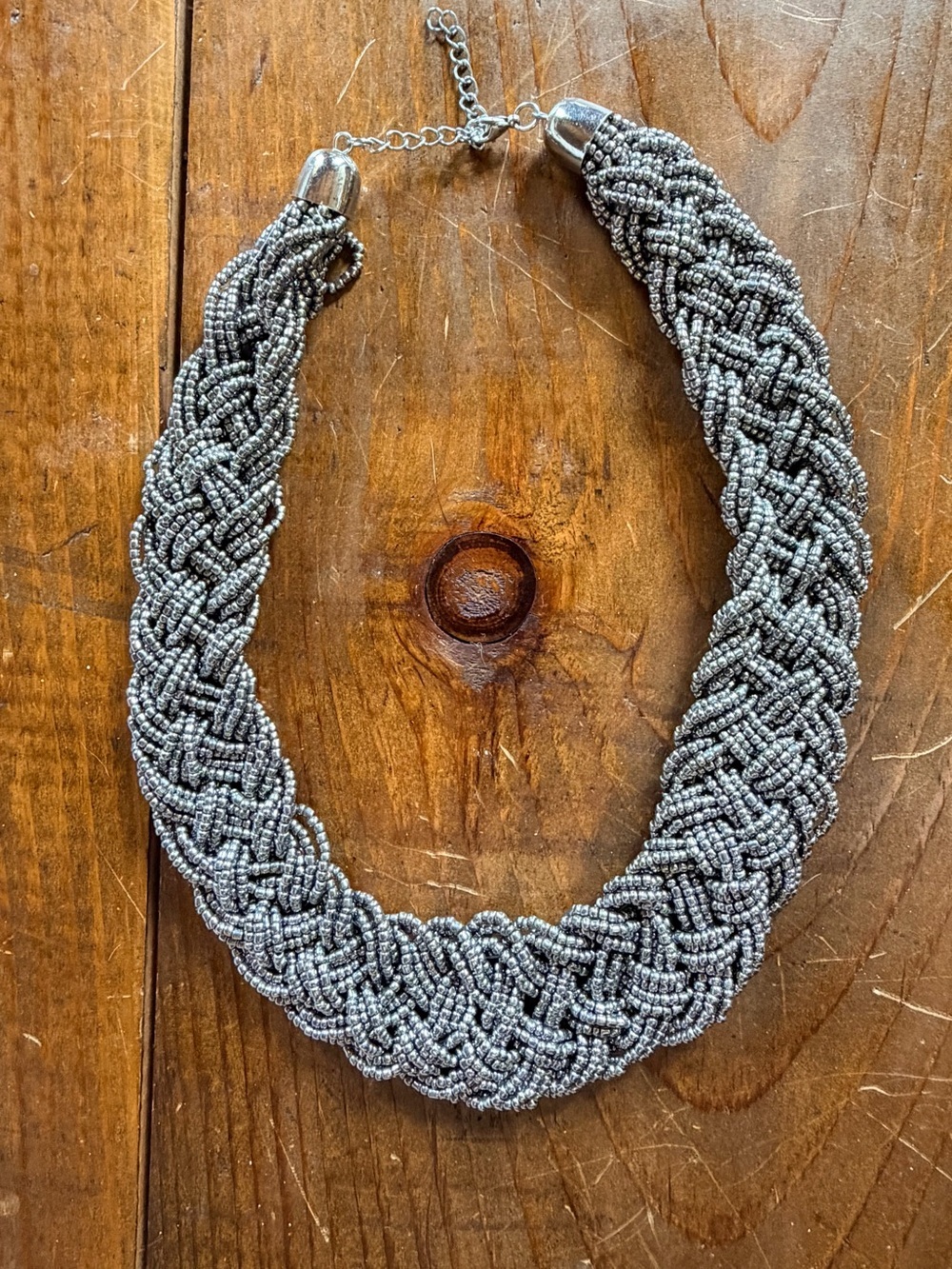 Boho Braided gunmetal beaded statement necklace